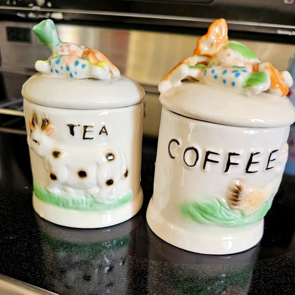 Vintage Coffee Tea ceramic canisters